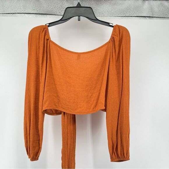 Zaful Women’s Orange Square Neckline Tie-Front Long Sleeve Cropped Top Medium - Picture 8 of 11